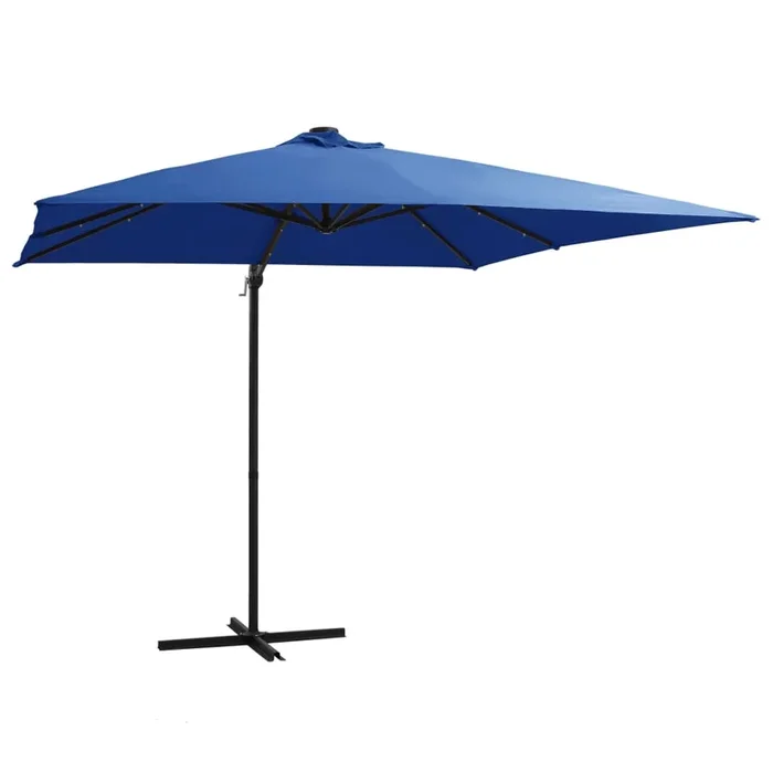 vidaXL Sombrilla voladiza jardín LED palo acero azul azure 250×250 cm