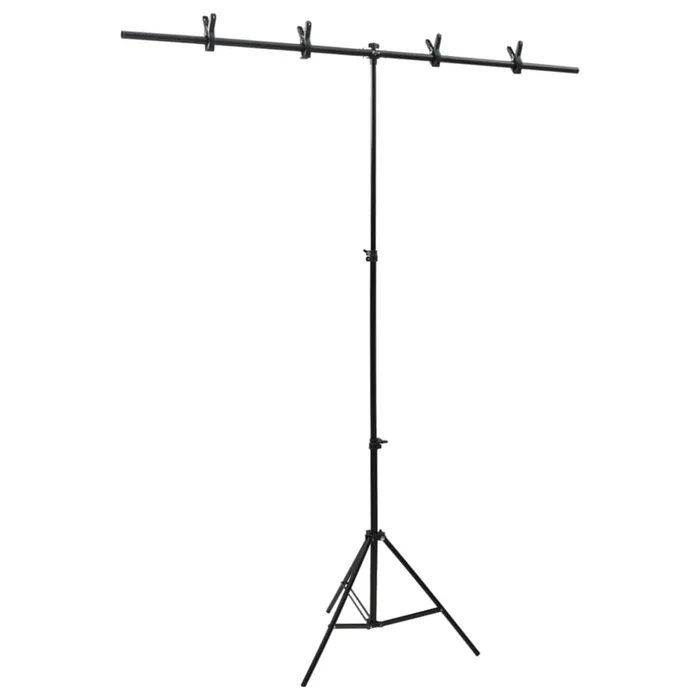 vidaXL Soporte para fondos en forma de T negro 151x60x(70-200) cm