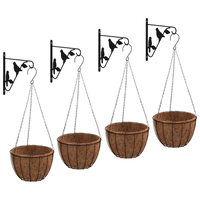 vidaXL Soportes para cestas colgantes con maceteros 4 uds acero negro