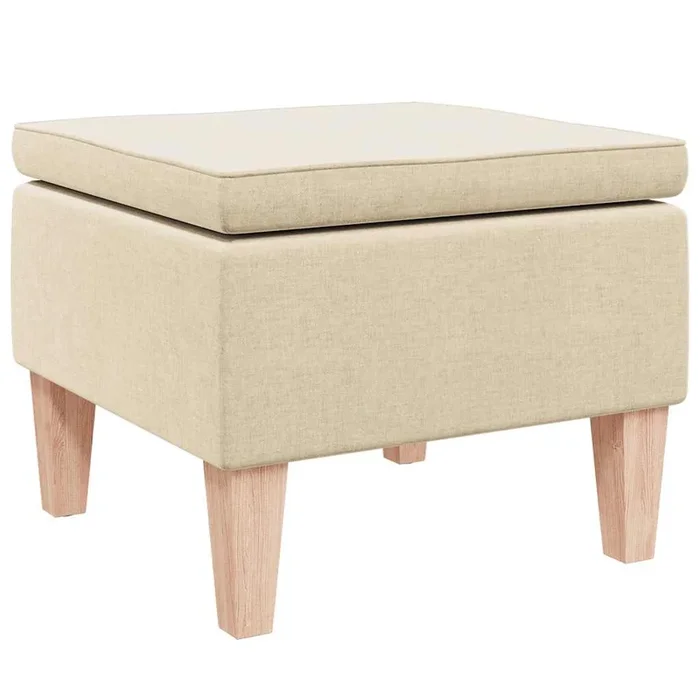 vidaXL Taburete con patas de madera tapizado tejido crema