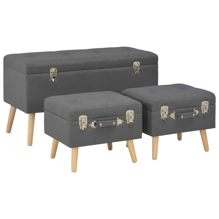 vidaXL Taburetes de almacenamiento 3 piezas gris oscuro de tela