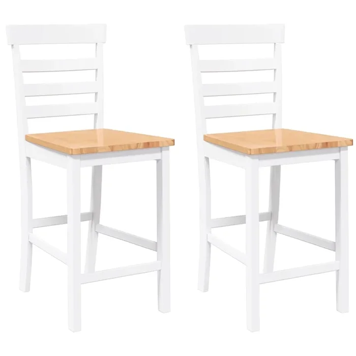 vidaXL Taburetes de bar 2 uds madera maciza blanca caucho