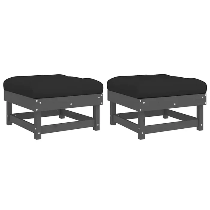 vidaXL Taburetes de jardín con cojines 2 uds madera maciza pino gris (2)