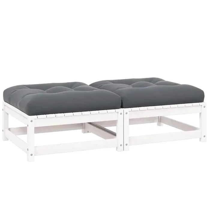 vidaXL Taburetes de jardín con cojines blanco 2 uds madera maciza pino
