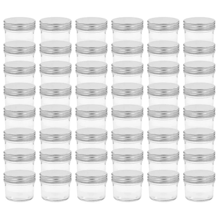 vidaXL Tarros de mermelada de vidrio tapa plateada 48 uds 110 ml