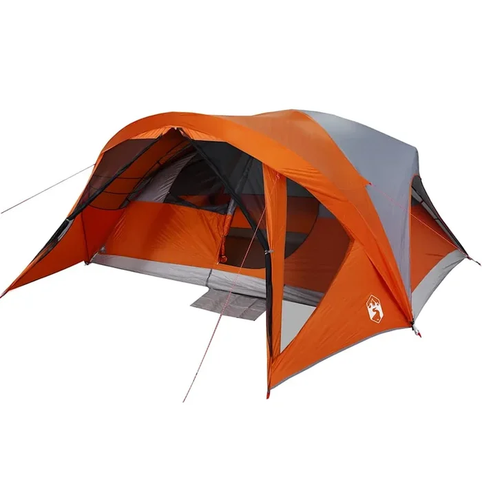 vidaXL Tienda de campaña familiar 6 personas impermeable gris naranja (4)