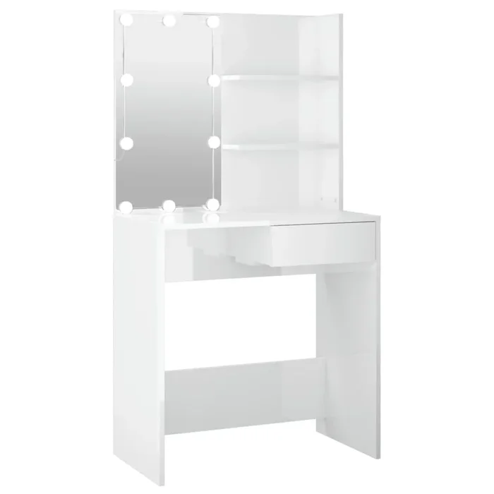 vidaXL Tocador con LED blanco brillante 74,5x40x141 cm