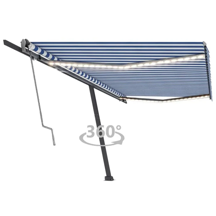 vidaXL Toldo automático LED sensor de viento azul y blanco 500×300 cm (3)