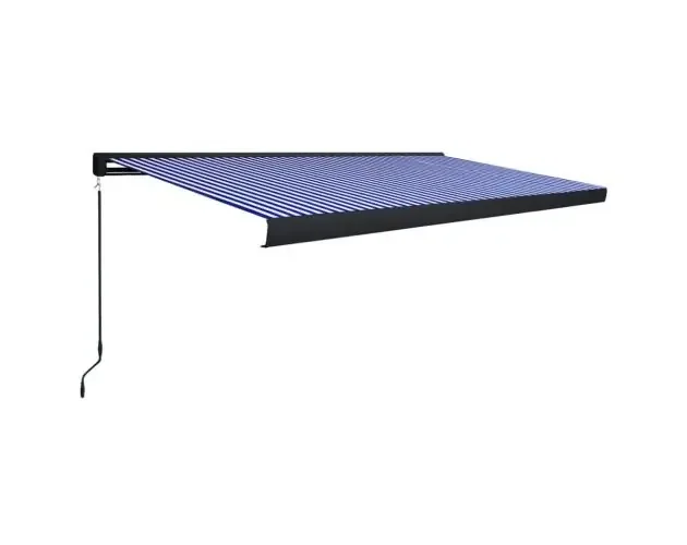 vidaXL toldo de carrete manual azul y blanco 500×300 cm | Brico Depôt Prezzo Conveniente