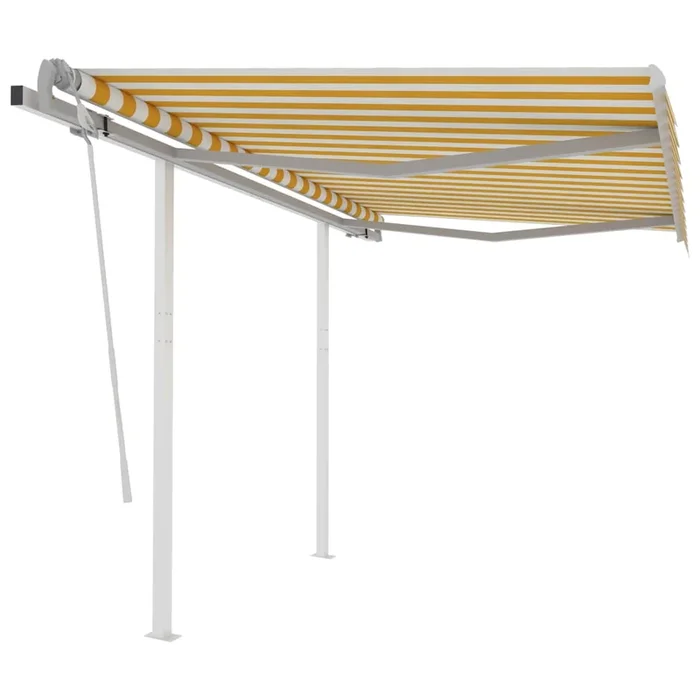 vidaXL Toldo manual retráctil con postes amarillo y blanco 3,5×2,5 m