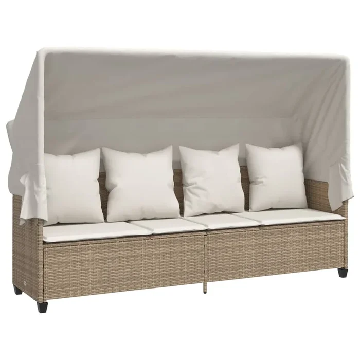 vidaXL Tumbona con capota y cojines ratán sintético beige (2)