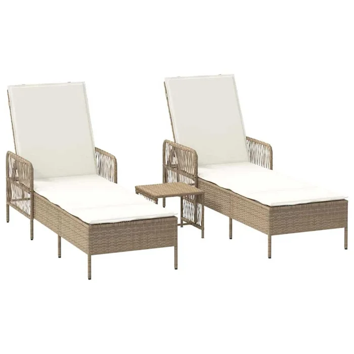 vidaXL Tumbona con cojín 2 pcs Beige 35 x 35 x 32cm ratán sintético (2)