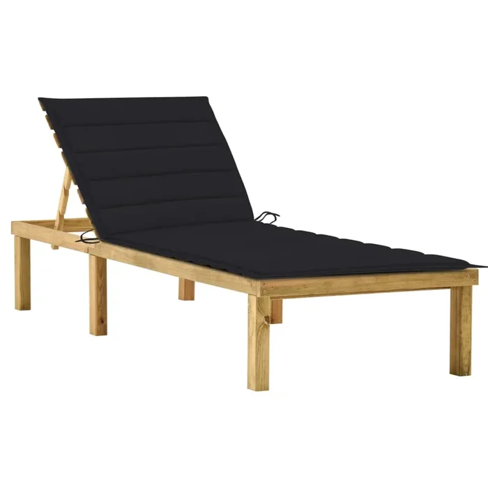 vidaXL Tumbona con cojín negro madera de pino impregnada (2)