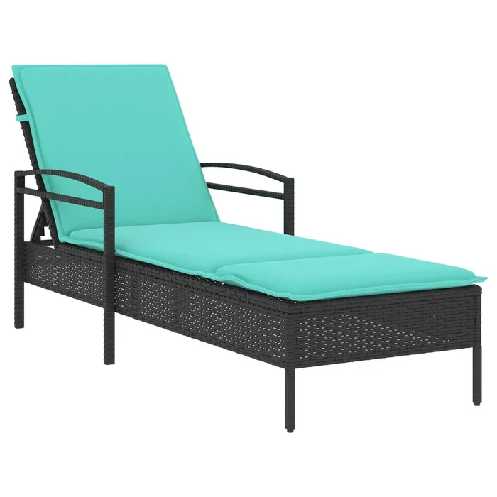 vidaXL Tumbona con cojín vidaXL, ratán sintético, color negro, 63 x 200 x 81 cm (solo EE. UU.)