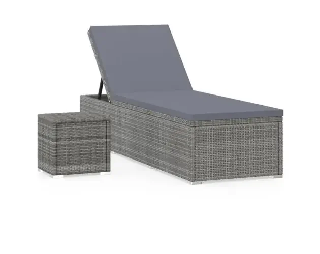 vidaXL tumbona con cojín y mesita de ratán sintético gris | Brico Depôt Premium