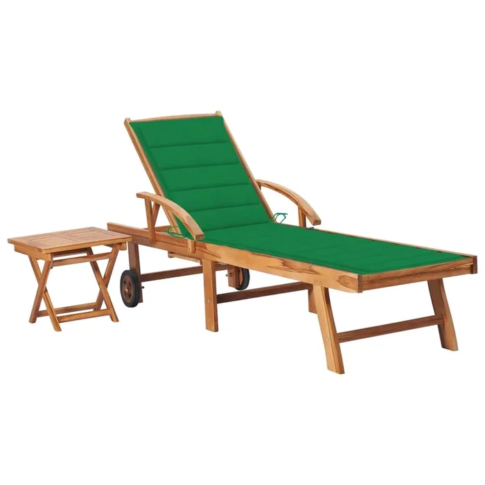 vidaXL Tumbona con mesa y cojín madera maciza de teca (2)