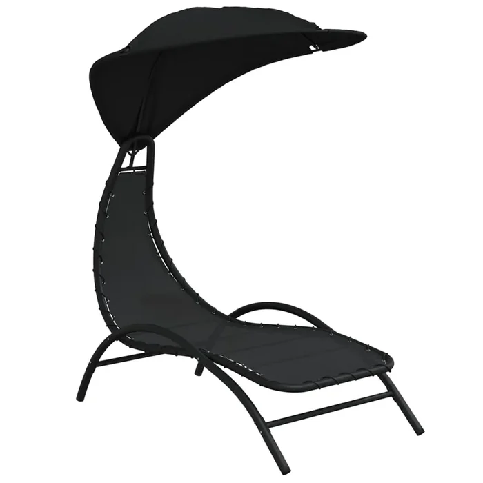 vidaXL Tumbona con toldo acero y tela color negro 167x80x195 cm