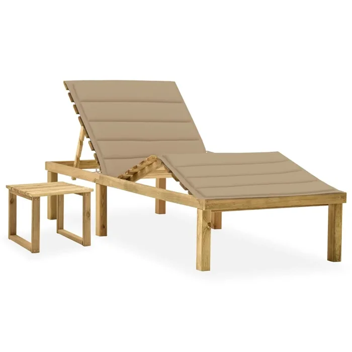 vidaXL Tumbona de jardín con mesa y cojín de madera de pino impregnada (18)