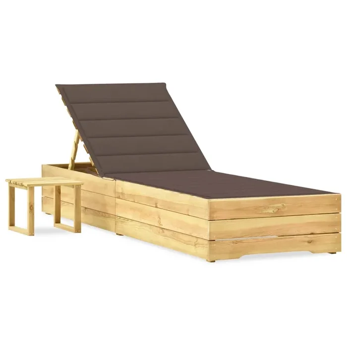 vidaXL Tumbona de jardín con mesa y cojín de madera de pino impregnada (41)