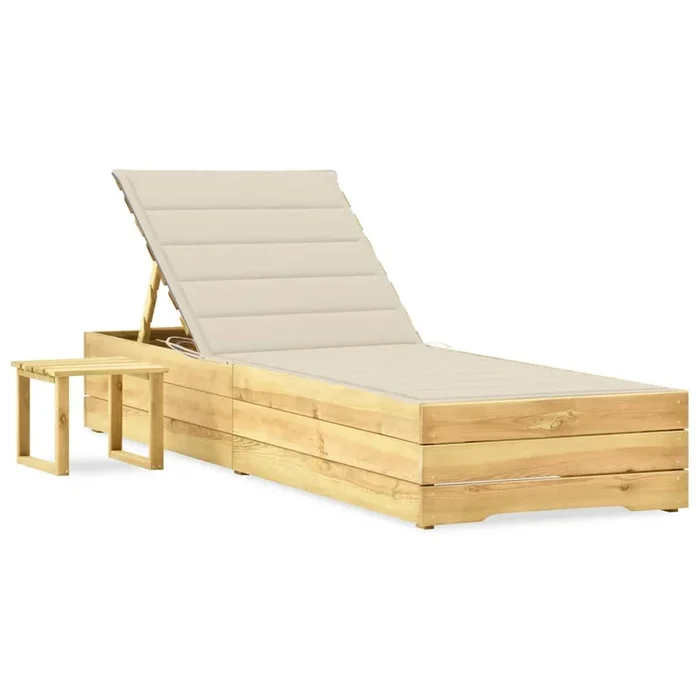 vidaXL Tumbona de jardín con mesa y cojín de madera de pino impregnada (46)