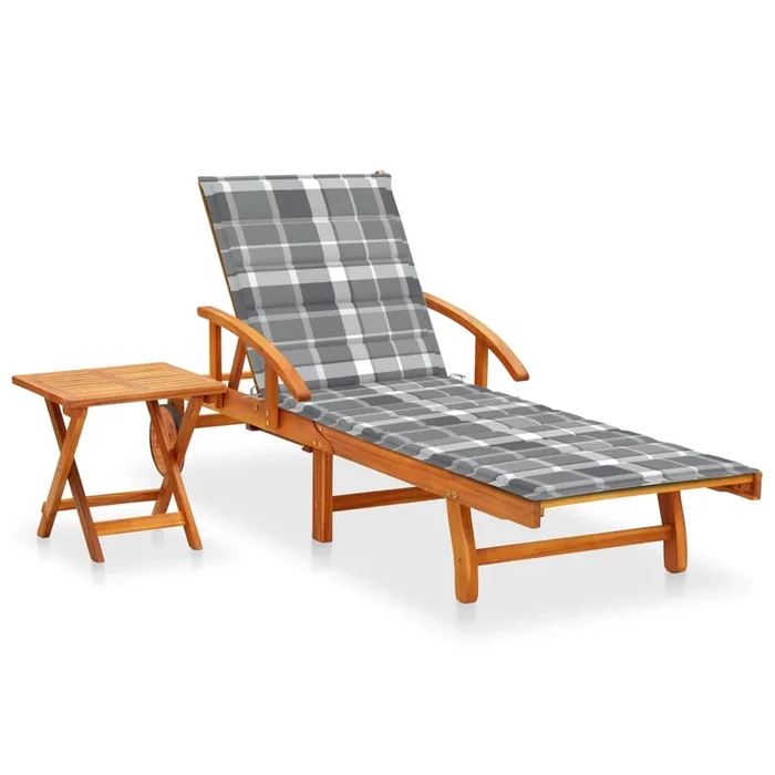 vidaXL Tumbona de jardín con mesa y cojín madera maciza de acacia (16)