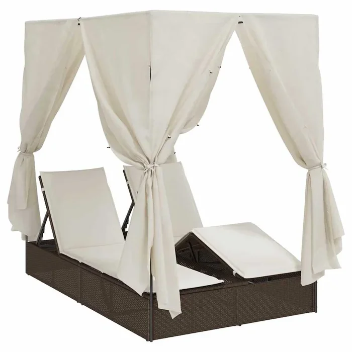 vidaXL Tumbona doble con techito Marrón 205 x 129 x 200 cm ratán PE (2)