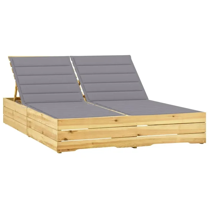 vidaXL Tumbona doble y cojines madera pino impregnada gris (2)