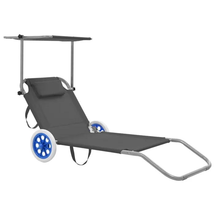 vidaXL Tumbona plegable con toldo y ruedas acero gris (2)