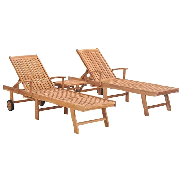 vidaXL Tumbonas 2 uds con mesa madera maciza de teca