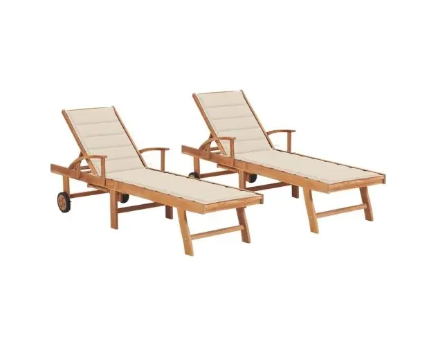 vidaXL tumbonas 2 uds madera maciza de teca con cojín color crema | Brico Depôt Sconto