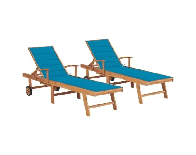 vidaXL tumbonas 2 unidades madera maciza de teca con cojín azul | Brico Depôt Top Qualità