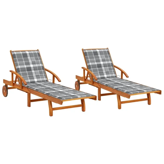 vidaXL Tumbonas con cojines 2 unidades madera maciza de acacia (8)