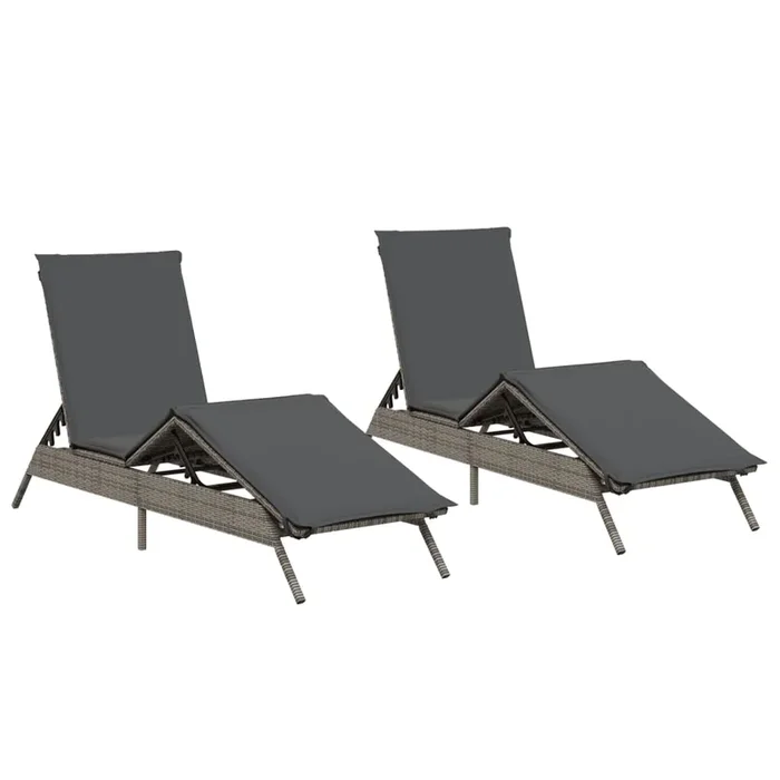 vidaXL Tumbonas con cojines 2 unidades ratán sintético gris (4)