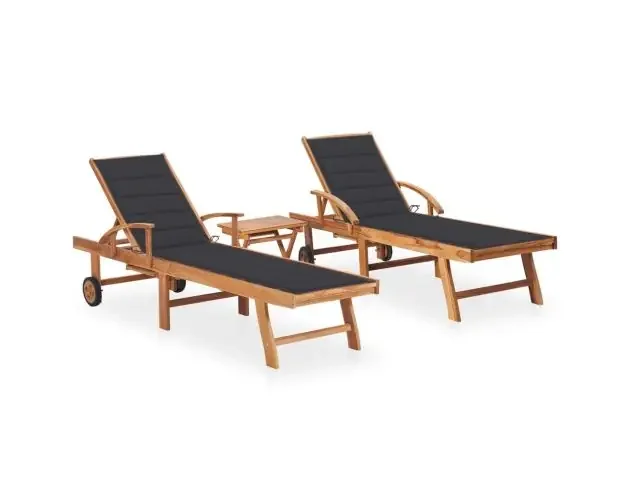 vidaXL tumbonas con mesa y cojín 2 unidades madera maciza de teca | Brico Depôt All’Ingrosso