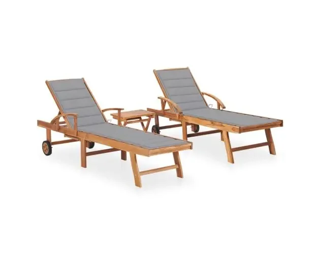 vidaXL tumbonas con mesa y cojín 2 unidades madera maciza de teca | Brico Depôt Super Prezzo