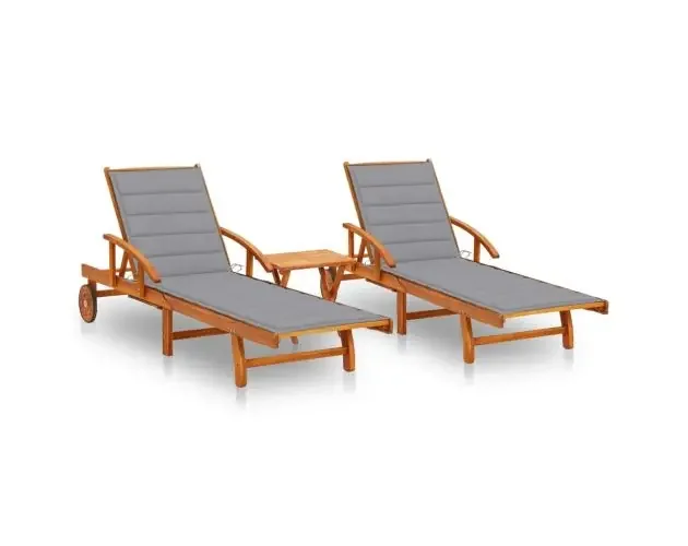 vidaXL tumbonas con mesa y cojines 2 uds madera maciza de acacia | Brico Depôt Professionale