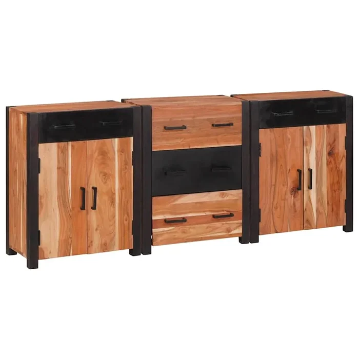 vidaXL Vitrina 3 pcs Marrón 165 x 30 x 75 cm Madera maciza de Acacia