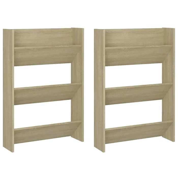 vidaXL Zapateros de pared 2 uds contrachapada roble Sonoma 60x18x90 cm