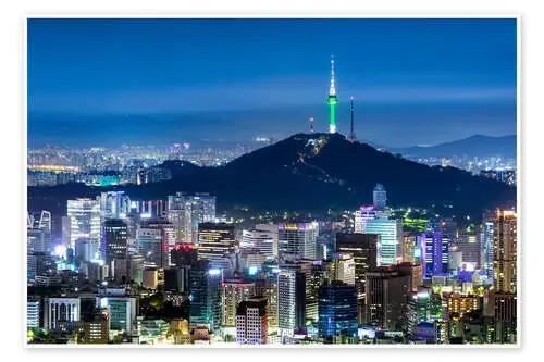 View of the skyline of Seoul with Namsan Mountain and N Seoul Tower de Jan Christopher Becke