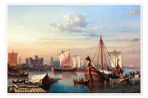 Viking boats on the Thames. de Everhardus Koster ARTOTHEK