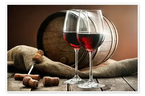 Vino y barril sobre una mesa de madera Editors Choice