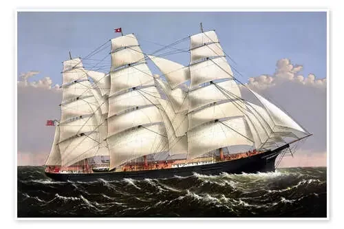 Vintage print of the Clipper ship Three Brothers. de John Parrot Stocktrek Images