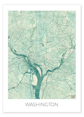 Washington Map Blue de Hubert Roguski