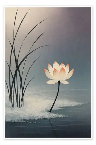 White Lotus and Reeds on Calm Water de Gradient Grooves