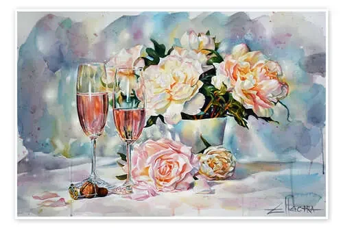 White peonies and rosé wine de EllectraArt