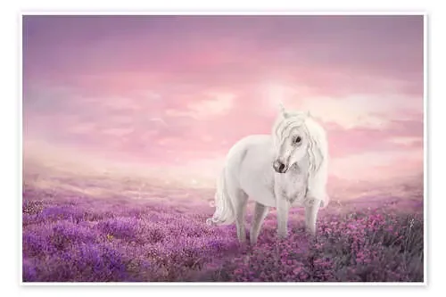 White unicorn in pink field de Elena Schweitzer