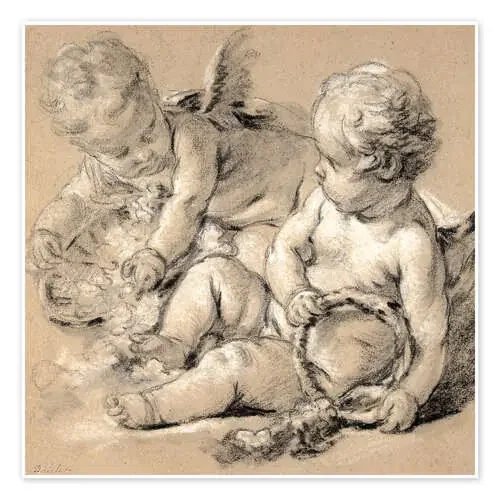 Winged Putti with Flowers de François Boucher Master Collection