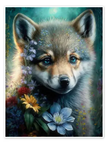 Wolf pup with flowers de Dolphins DreamDesign