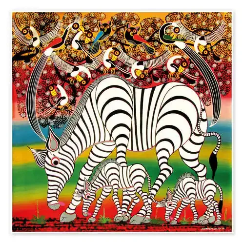 Zebra herd flock of birds de Chiwaya Tanzania Art & Licensing