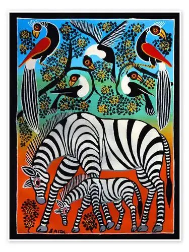 Zebras under a wild tree de Saidi Tanzania Art & Licensing